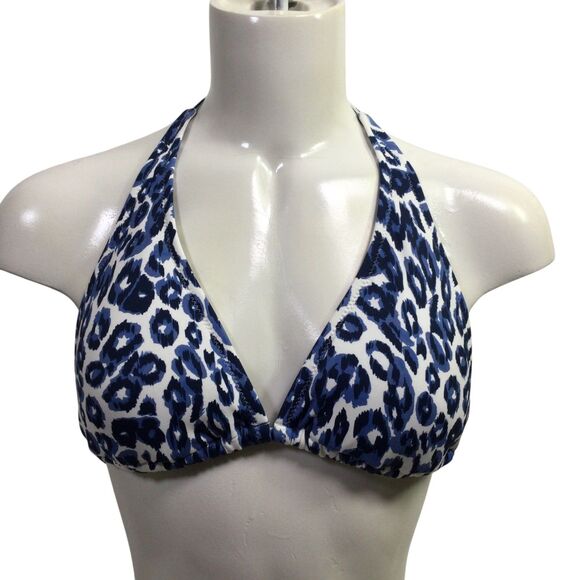 Calme Womens Tiger String Bikini Top Animal Print Stretch Blue White Size S NWT - Picture 1 of 15